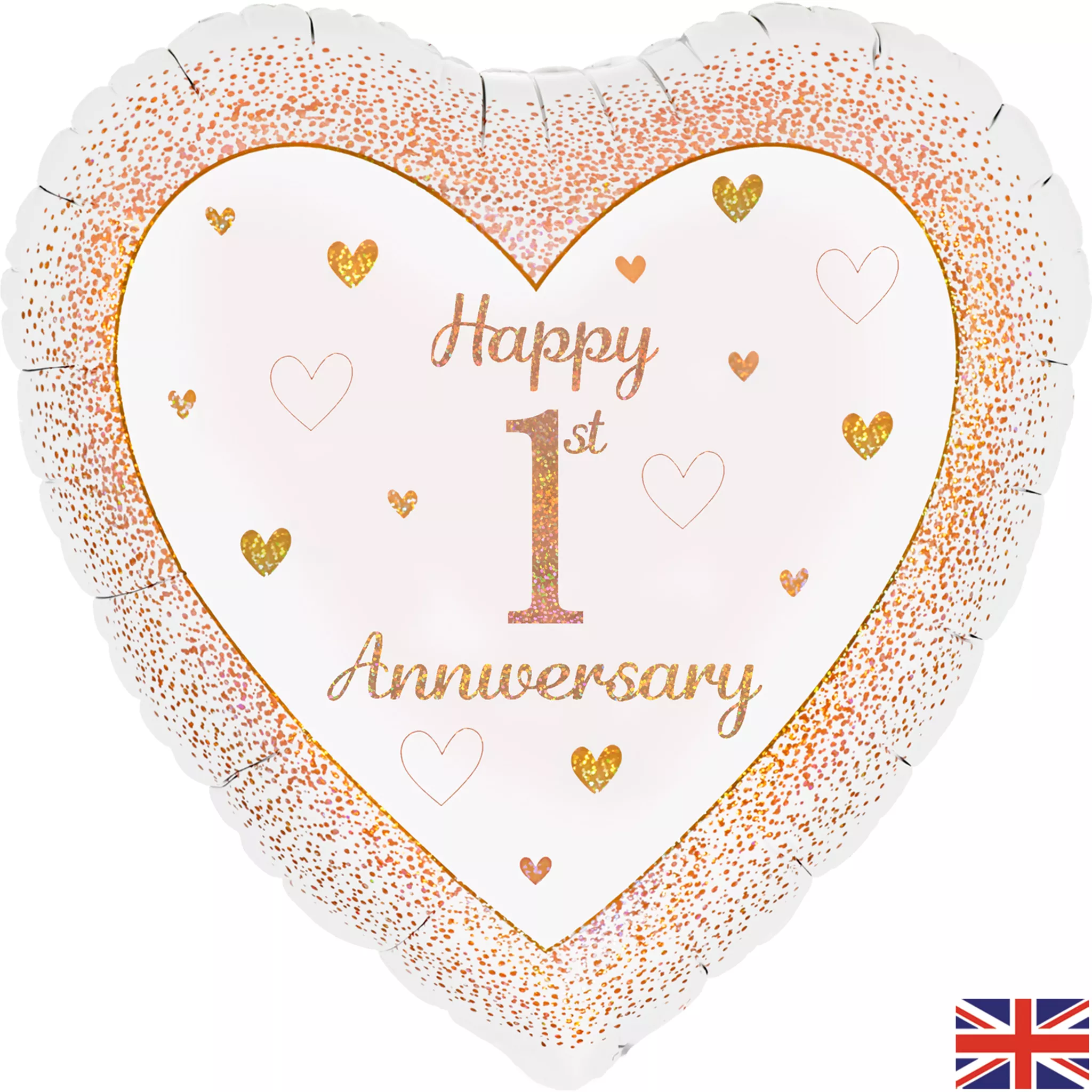 Oaktree 1st Anniversary Rose Gold Holographic Heart 18" Foil Balloon