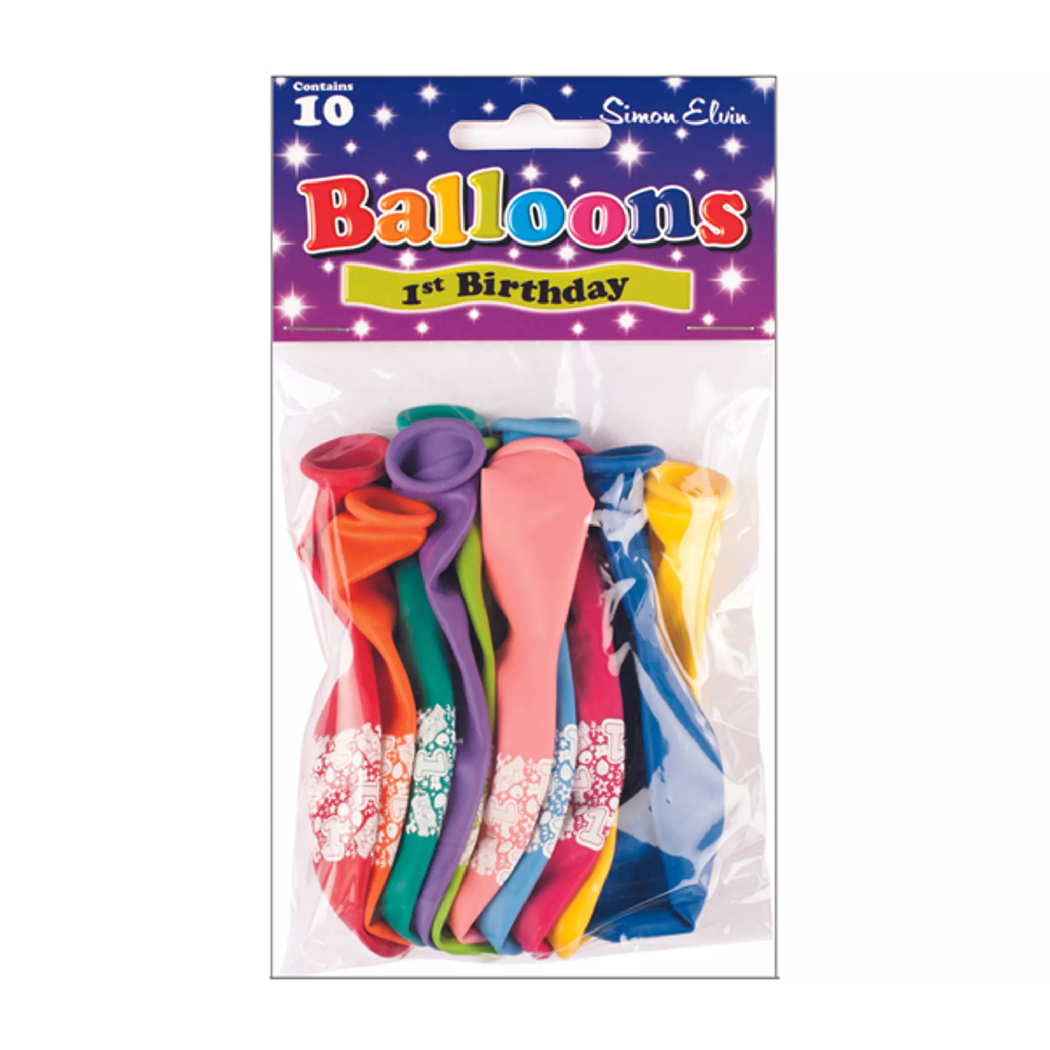 Simon Elvin Age 1 Latex Balloons 9" 10PK