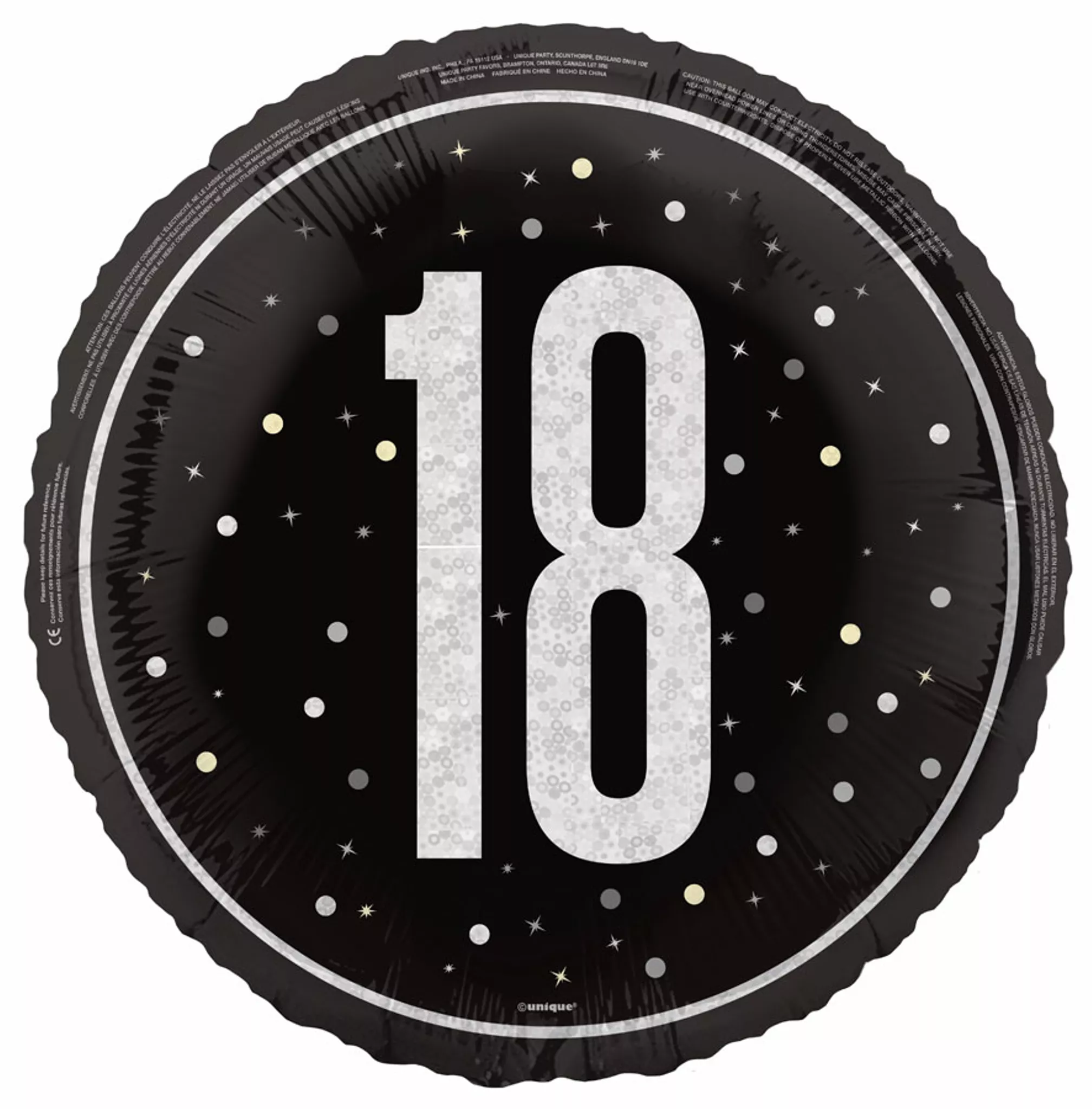 Unique Party Foil Balloon Black Glitz Age 18 18"
