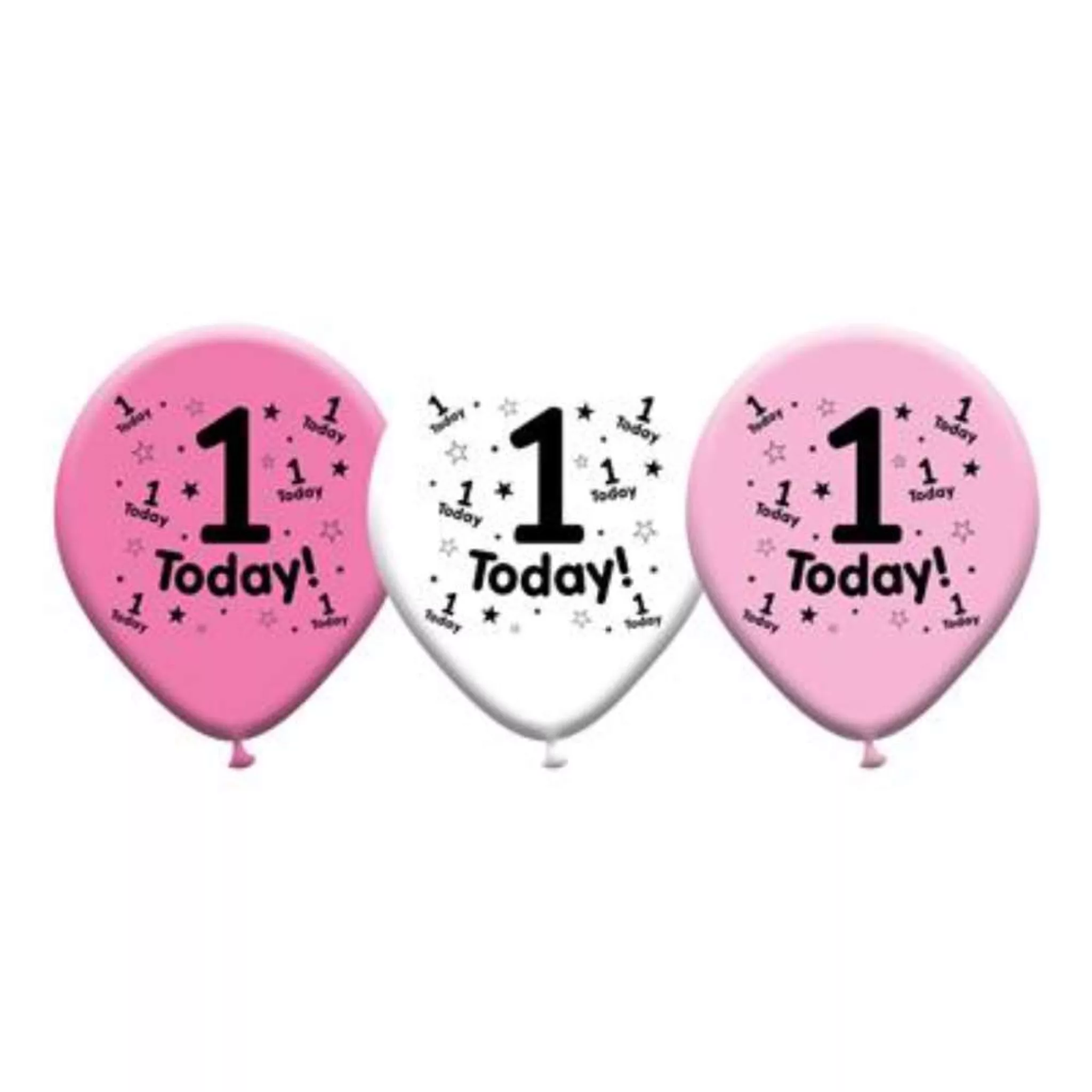 Giftzone 8pk Pink & White Latex Balloons Birthday Age 1