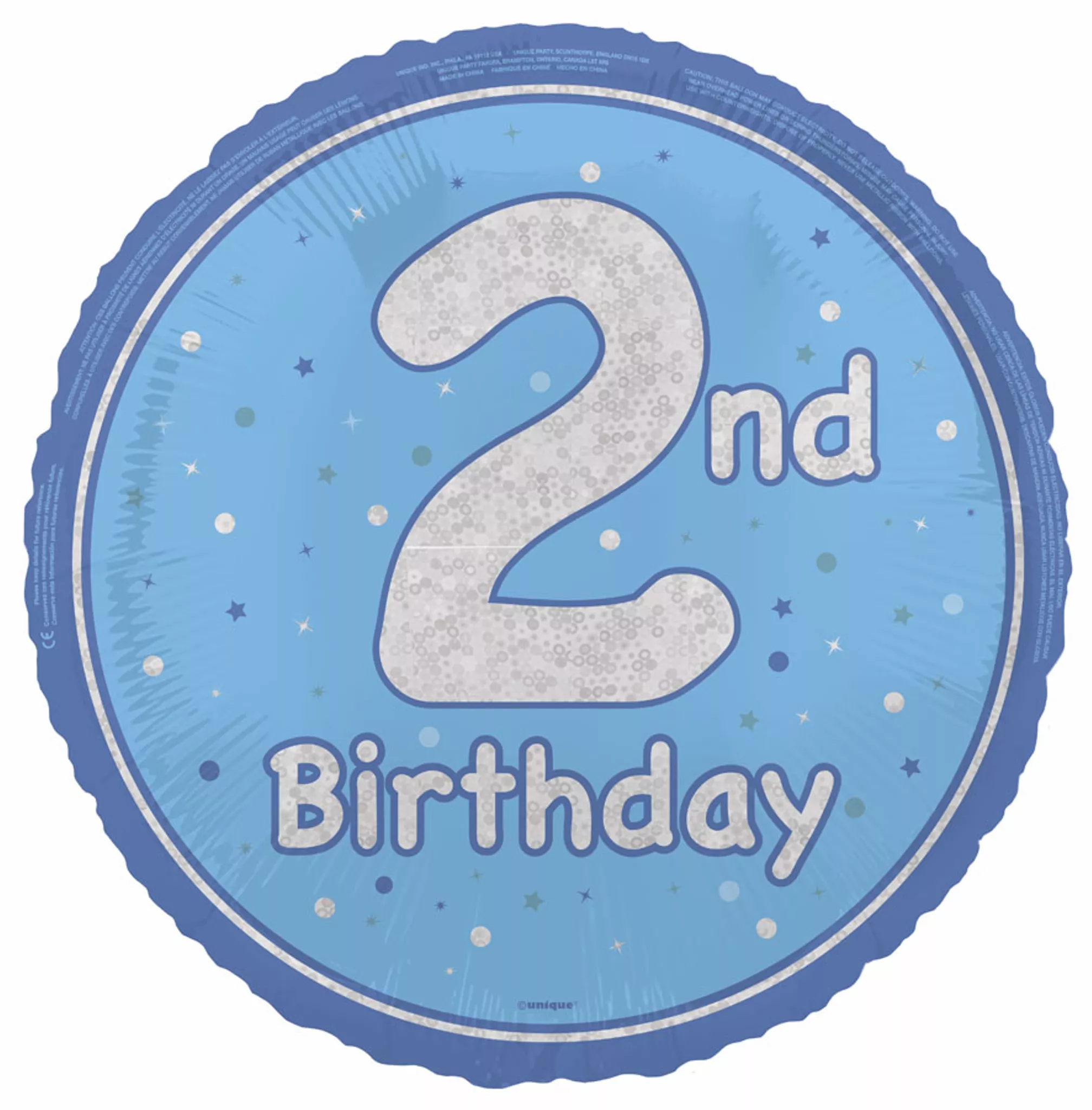 Unique Party Foil Balloon Blue Glitz Age 2 18"