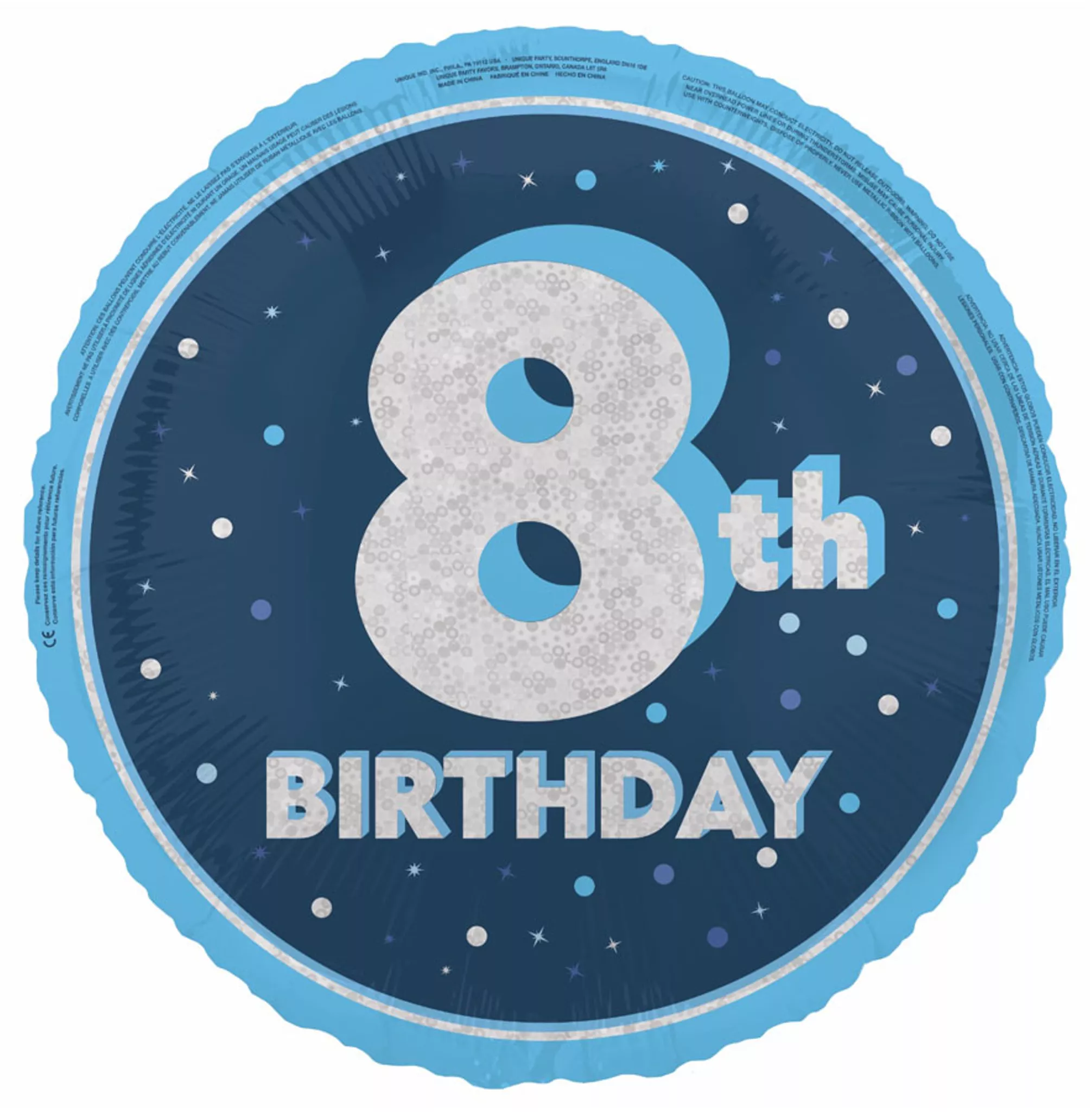 Unique Party Foil Balloon Blue Glitz Age 8 18"