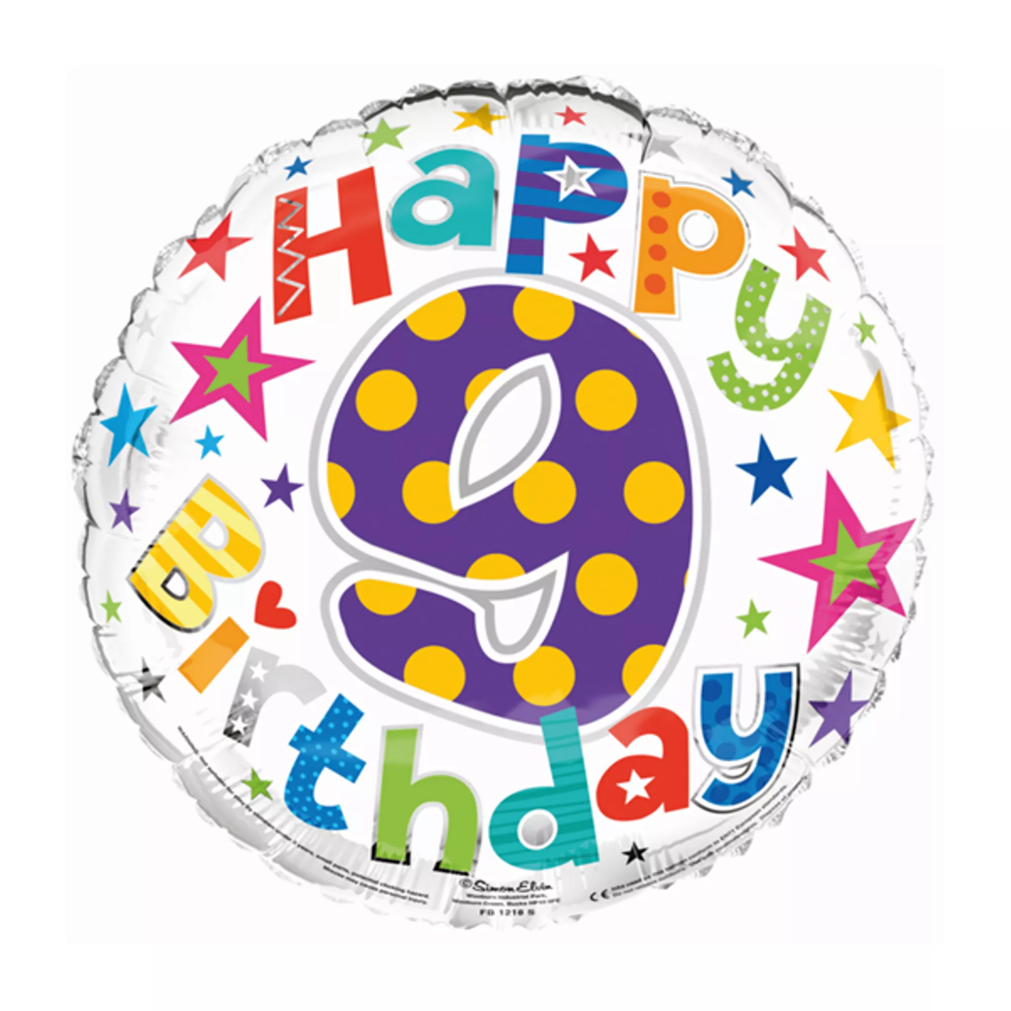 Simon Elvin Foil Balloon Happy Birthday Age 9 18"