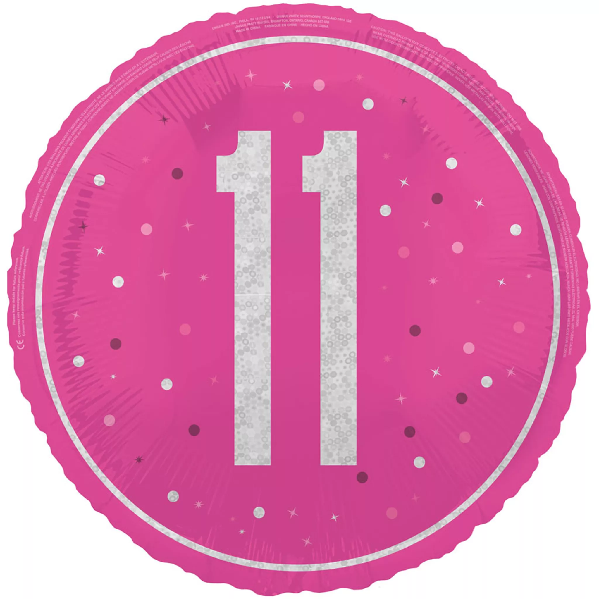 Unique Party Foil Balloon Pink Glitz Age 11 18"