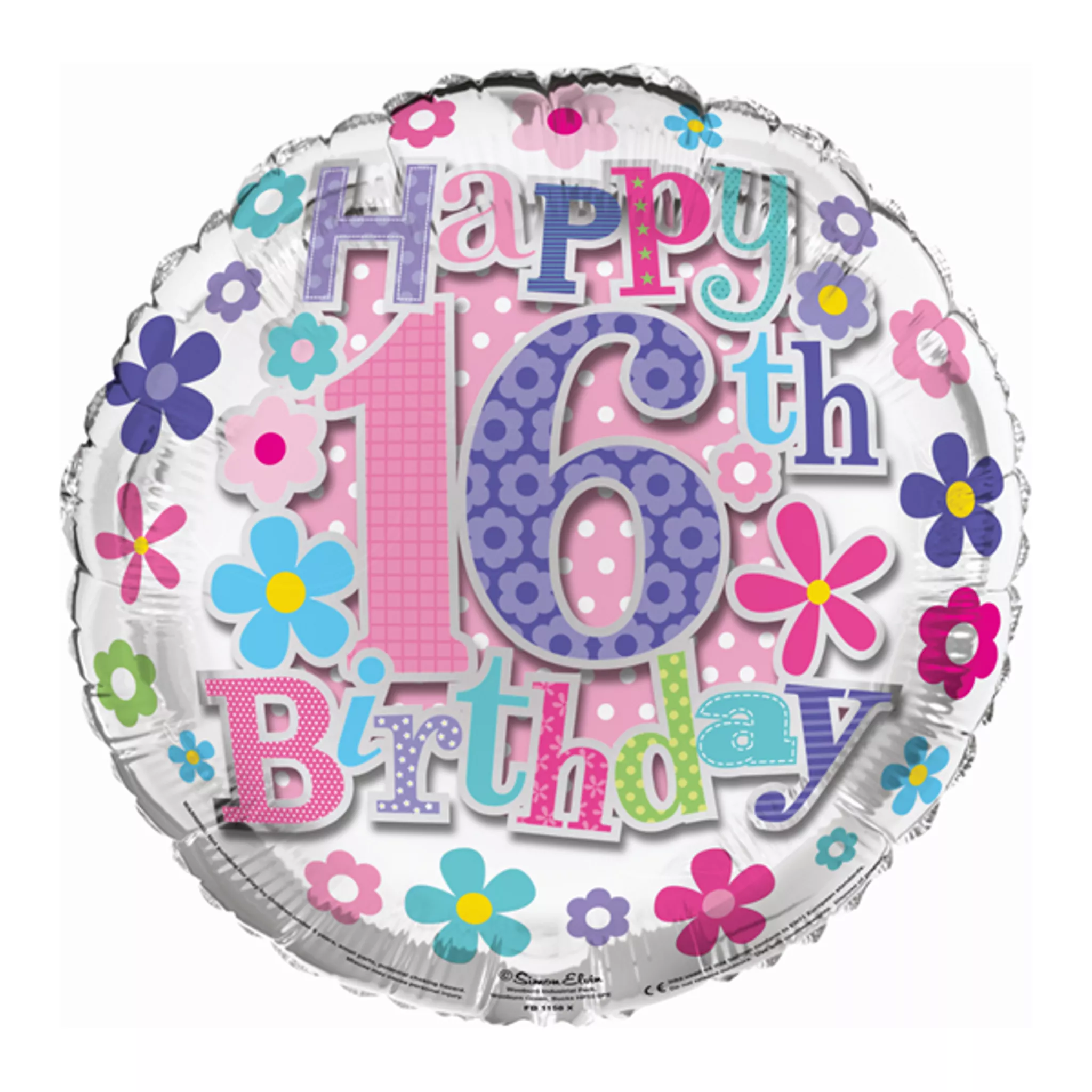 Simon Elvin Age 16 Floral 18" Foil Balloon