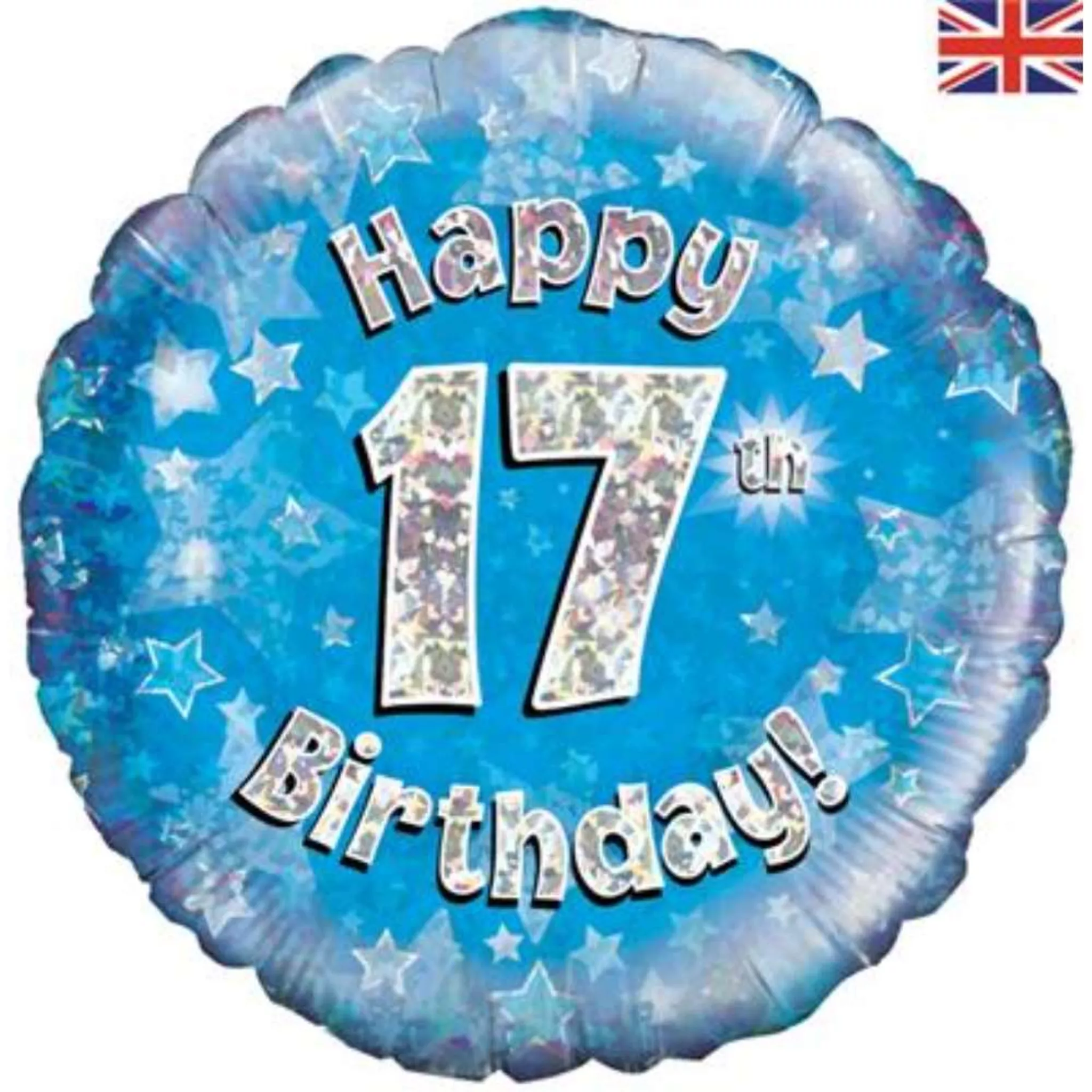 Oaktree 18" 17th Birthday Blue Holographic Foil Balloon